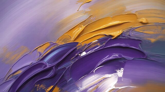 Stunning abstract painting with textured gold and purple strokes creates a vibrant and luxurious backdrop for modern designs and creative projects - Powered by Adobe