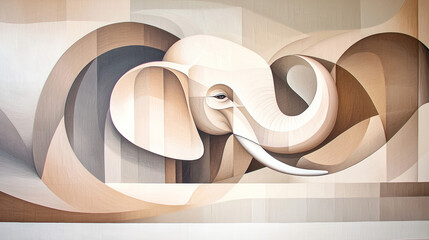 Abstract Elephant Art with Geometric Cubism Style Fragmented Planes and Earthy Tones