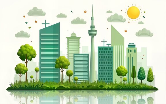 Showcasing sustainable practices bioeconomy innovations urban setting infographic design modern environment overview green technology. High quality