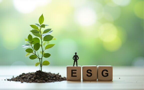 ESG as environmental social governance business model tiny person concept, transparent background. Sustainable and green company resources usage commitment. High quality