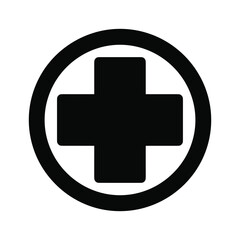 Black cross in a circle, a symbol for medical, first aid, and health services, isolated on