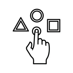 Obraz premium Outline icon of a hand interacting with a button, offering choices of geometric shapes, isolated on