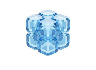 Abstract Geometric Blue Crystal Cube Formation With Sharp Facets And Light Refractions Isolated On A Black Background Representing Technology And Innovation