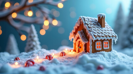Gingerbread house christmas winter holiday snow scene festive sweets