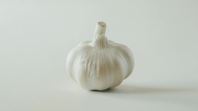 Video A close-up shot of a single clove of garlic on a white background