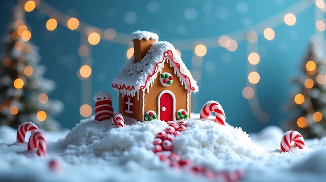 Gingerbread house christmas holiday winter snow candy canes festive art