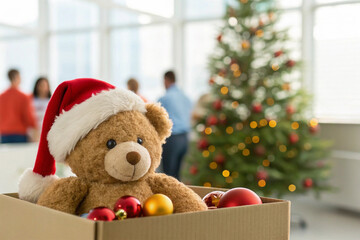 Festive Teddy Bear Christmas Cheer and Holiday Decor in the Office