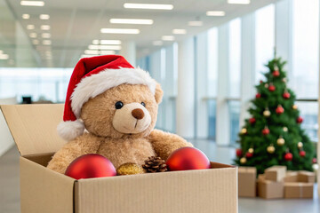 Teddy Bear in a Box Christmas in the Office - A Festive Still Life