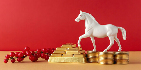Prosperity and Fortune White Horse on Gold for the New Year