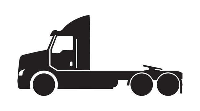 Truck tractor graphic. Trunk automobile. Black shadow. Lateral view. Vector straightforward flat illustration. The separate object on a white surface. Isolate