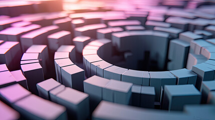 Abstract Geometric Labyrinth with Concentric Rings Radiating Outward Under Soft Warm Sunset Lighting Creating a Sense of Depth and Mystery