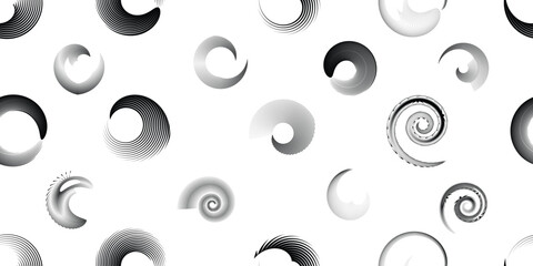 Vector circular line seamless pattern- Endless pattern for wallpapers, wrapping and packaging. Repeatable pattern with various creative vortex, concentric, rotated circle design elements