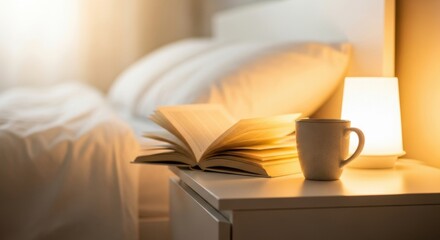 Bedroom bedside surface captured in warm blur white
