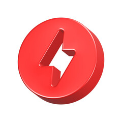 thunder bolt red button 3d rendering icon