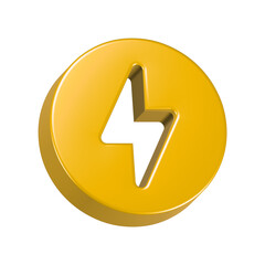 thunder bolt yellow button 3d rendering icon