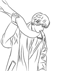 Intimate Connection, Man Holding a Leg - Line Art Illustration
​
