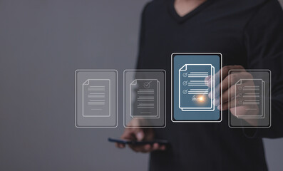 Young man with smartphone mobile hand using a pen touching to sign a Online Business Contract, Electronic signature, Contract signing, Digital documents, Future smart contract