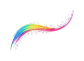 Abstract Rainbow Swirl Brush Stroke with Glitter Particles Floating on Black Background