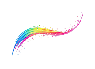 Abstract Rainbow Swirl Brush Stroke with Glitter Particles Floating on Black Background