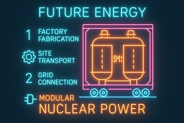 Modular Nuclear Power Infographic with Scalable Reactor Design for Clean Energy Generation
