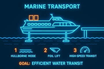 Hydrofoil Ferry Infographic with High-Speed Water Transport for Sustainable Maritime Travel

