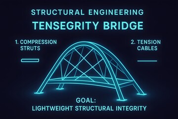 Tensegrity Bridge Infographic with Floating Compression Design for Structural Engineering Innovation
