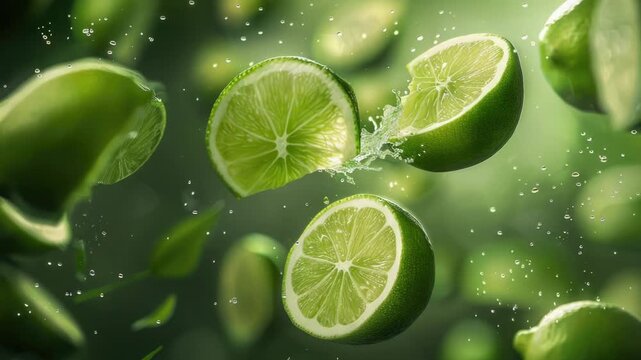 Video Group of limes suspended in mid-air