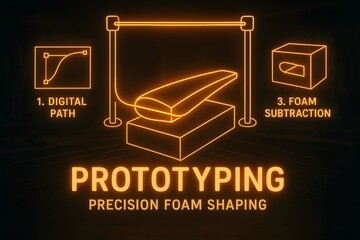 Foam Cutting Infographic with Material Shaping Process for Industrial Fabrication and Design
