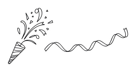 Exploding party popper with streamers and confetti for festive celebrations and surprise announcements, perfect for event marketing and congratulations graphics.