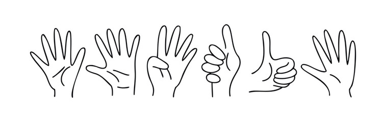 Obraz premium Collection of black and white hand gesture icons representing different numbers and approvals for use in presentations, websites, and educational materials