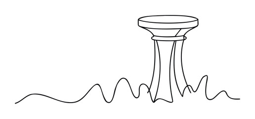 Minimalist outline of a trophy or award standing on a wavy line, suitable for conceptual use in sports, achievement, or victory themes, offering adaptable usage across media.