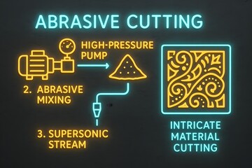 Waterjet Cutting Infographic with Abrasive Material Processing for Industrial Manufacturing
