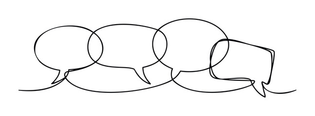 Multiple connected speech bubbles in a continuous line formation representing communication and conversation, perfect for messaging app interfaces and social media platforms.