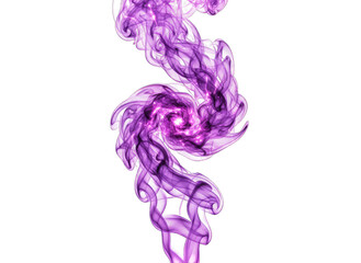 Abstract Swirling Purple Smoke Formation with Glittering Core Isolated on Black Background Delicate Wisps Rising Upward in Elegant Spiral Shape Illuminated by Soft Light creating a Mystical Atmosphere
