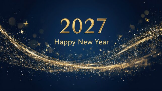 Happy New Year 2027 Celebration with Golden Glitter and Sparkles.
