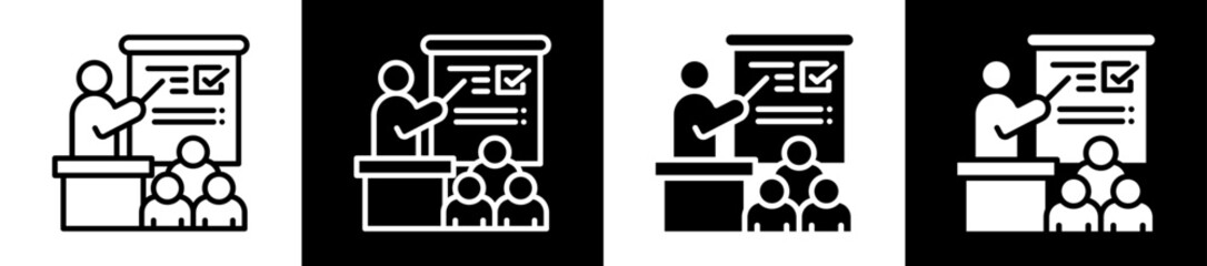 Training Programs Icon Set In Black And White Filled Style Collection