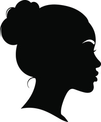 Silhouette, woman profile, bun hairstyle, elegance, classic beauty, minimalist, black figure, side view, contour, anonymity, grace, simplicity, timeless, 