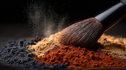 Luxurious beauty concept featuring a cosmetic brush and vibrant powder pigments creates a stunning and captivating look for makeup tutorials and beauty product marketing