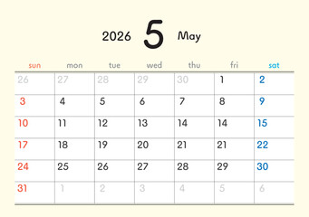 2026年カレンダー5月