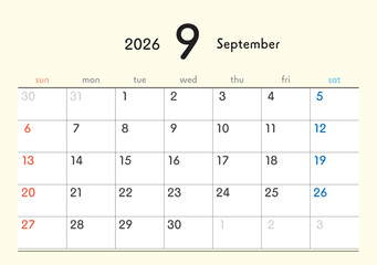 2026年カレンダー9月