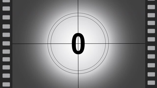 movie countdown from 5 to 0 seconds, old movie countdown five seconds from dark theme to light theme
