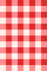 Whimsical pink and red gingham check poster. Hand-drawn geometric checkered background. Picnic fabric style. Cottagecore. Vector design