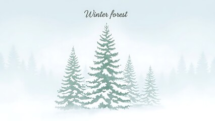 Fototapeta premium Winter forest scene with snowcovered evergreen trees in a misty, white landscape, perfect for holiday and nature themes