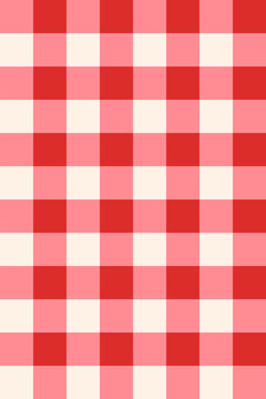 Whimsical pink and red gingham check poster. Hand-drawn geometric checkered background. Picnic fabric style. Cottagecore. Vector design