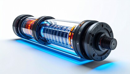 Dynamic futuristic energy device with glowing lights and clear tubes