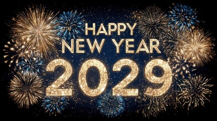 Happy New Year 2029 Celebration with Fireworks.
