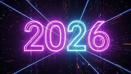 Futuristic Neon 2026 New Year Celebration Background.