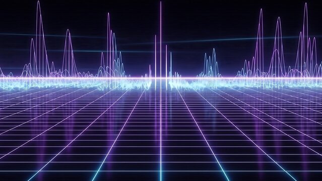 Futuristic Grid with Glowing Waveforms - A Cyberpunk Visual.