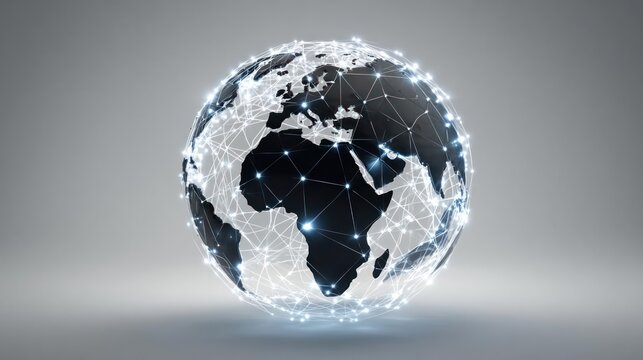 Glowing digital earth globe with connected network of lights representing global communication and technology