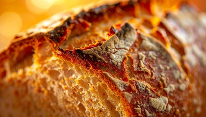 Macro shot of a whole wheat bread loaf with a rustic cracked top, captured under professional studio lights